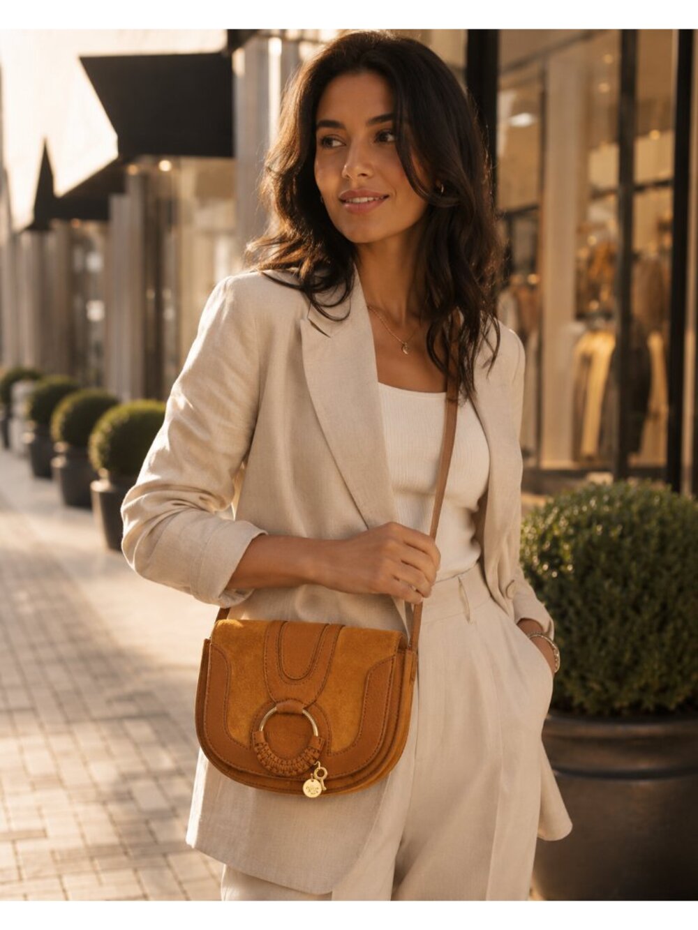 See by Chloe Hana Leather & Suede Crossbody COLOR: Caramello Brown /Gold